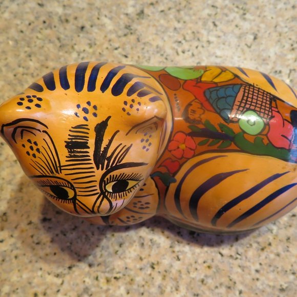 *Vintage* Pottery Folk Art CAT Very Colourful (F50) - Picture 3 of 6